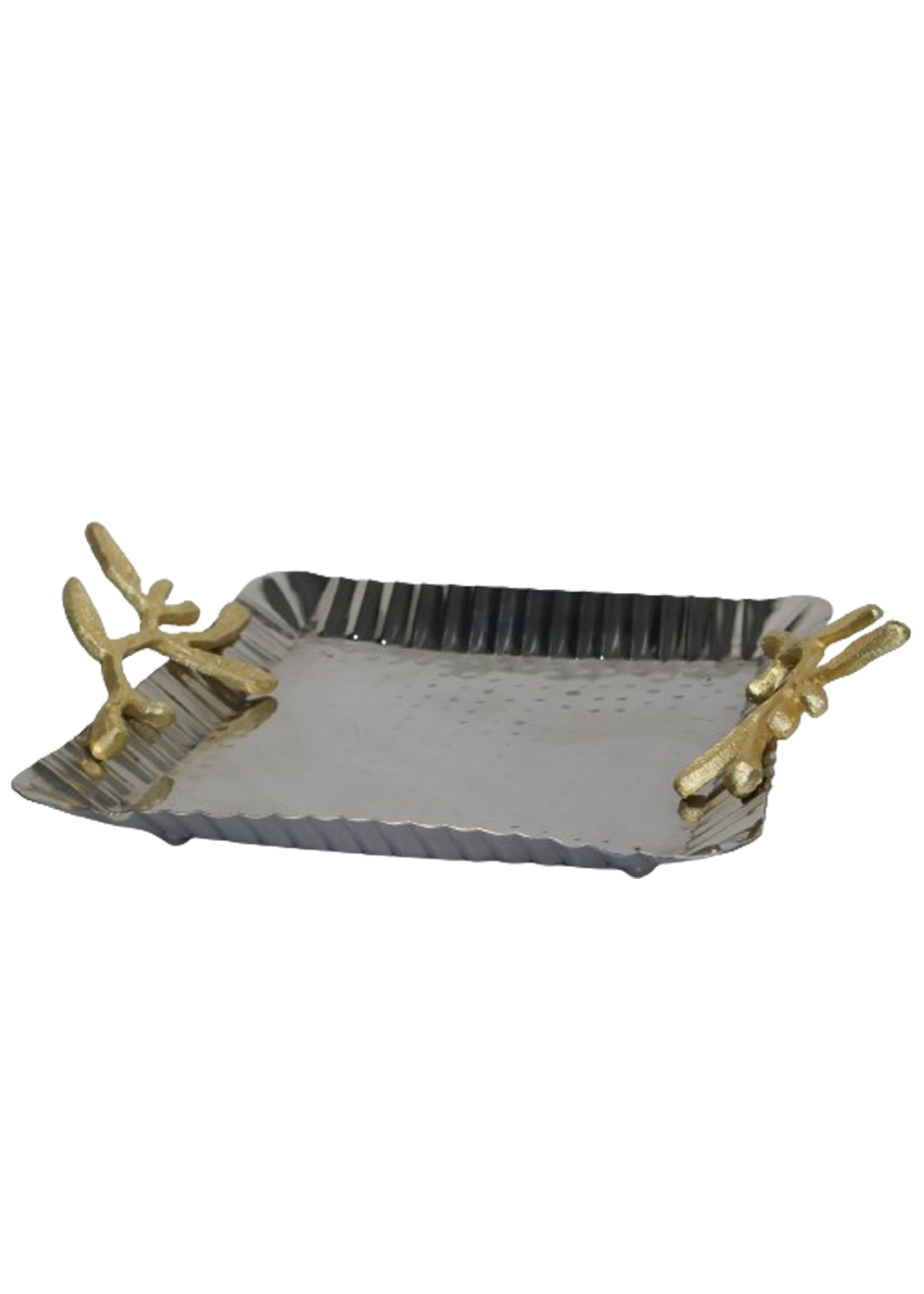 Steel Serving Tray With Golden Handles