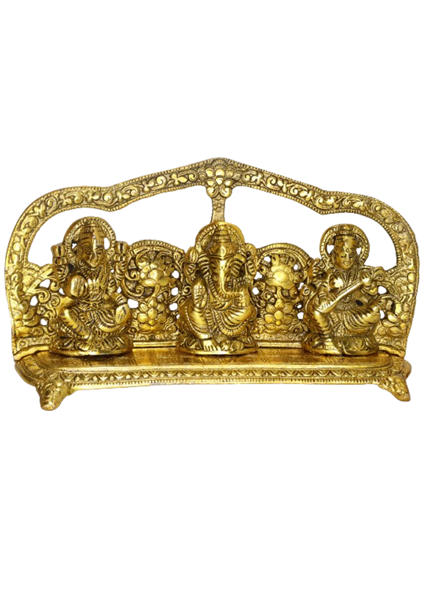 Mata Lakshmi, Shri Ganesh ji and Mata Sarasvati Metallic Sculpture
