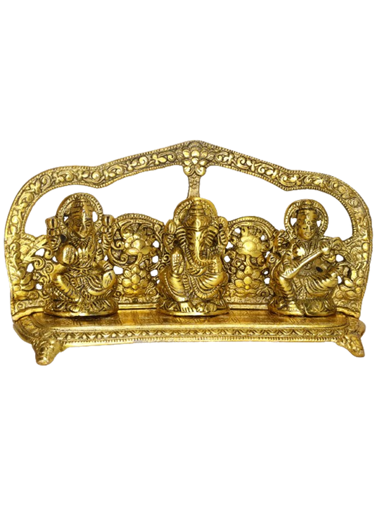 Mata Lakshmi, Shri Ganesh ji and  Mata Sarasvati  Metallic Sculpture